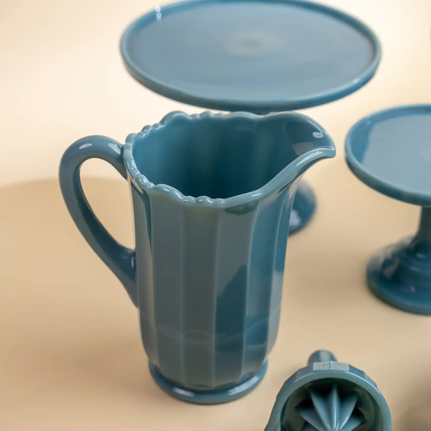 Georgia Blue Panel Glass Pitcher