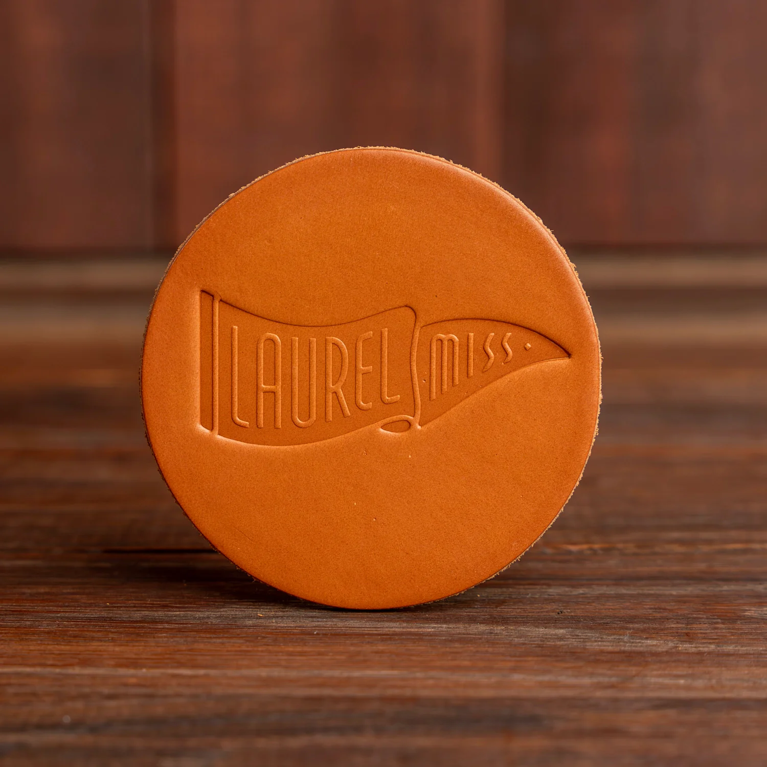 Laurel Pennant Leather Coaster