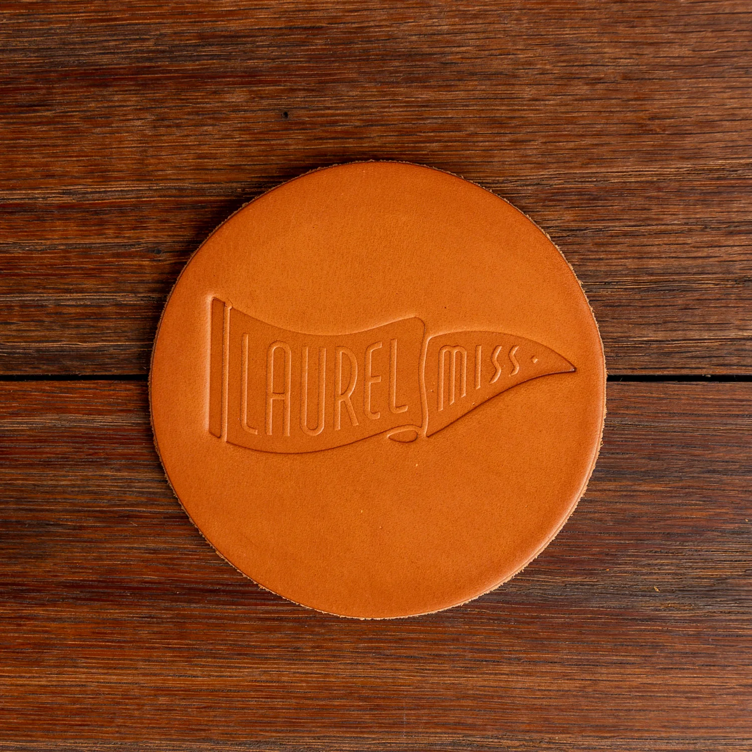 Laurel Pennant Leather Coaster