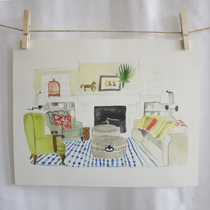 Living Room Watercolor (14" X 11")