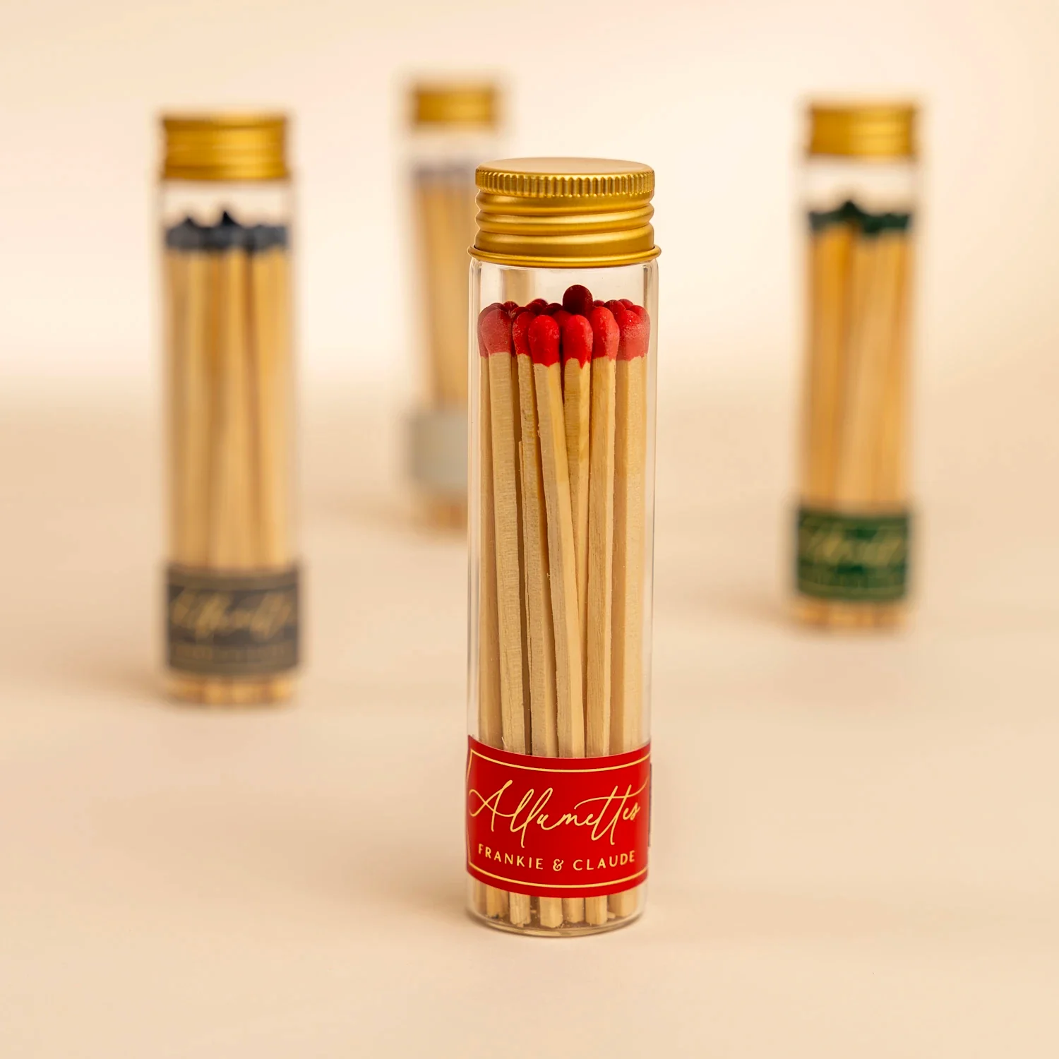 Red Tall Glass Match Jar