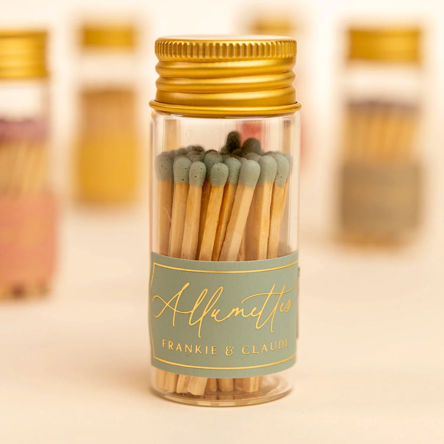 Sage Green Mini Glass Match Jar