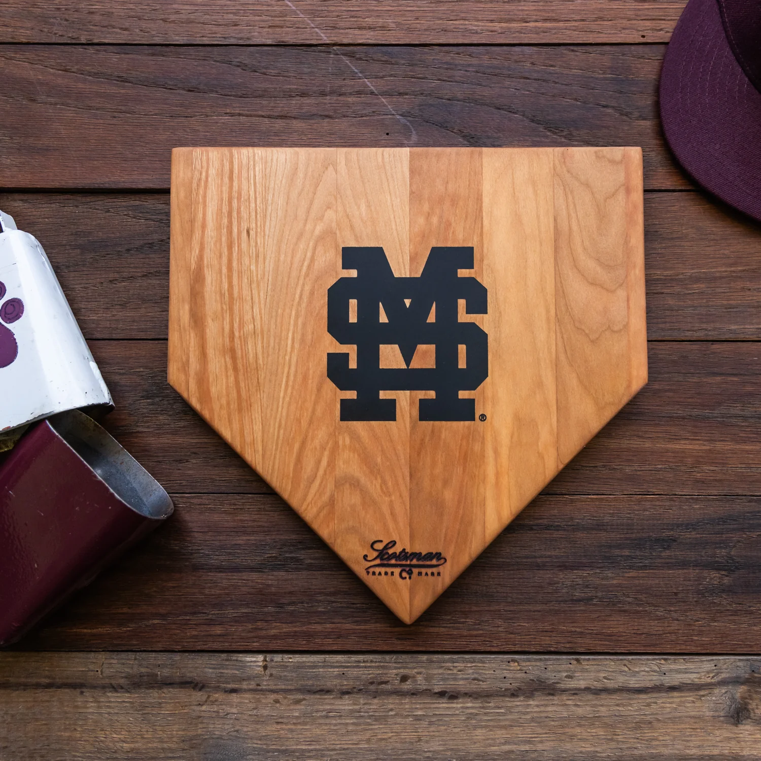 Cherry Mississippi State Home Plate Serving Board - Large Logo