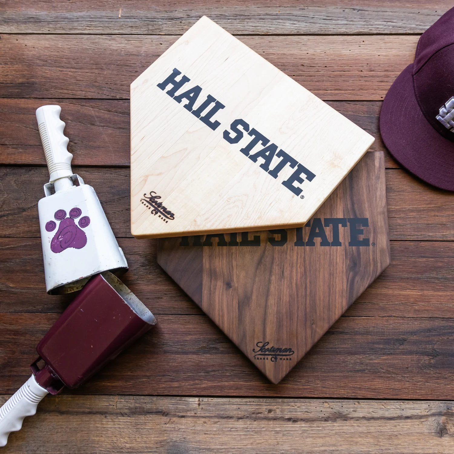 Maple Mississippi State Home Plate Serving Board - Large Logo