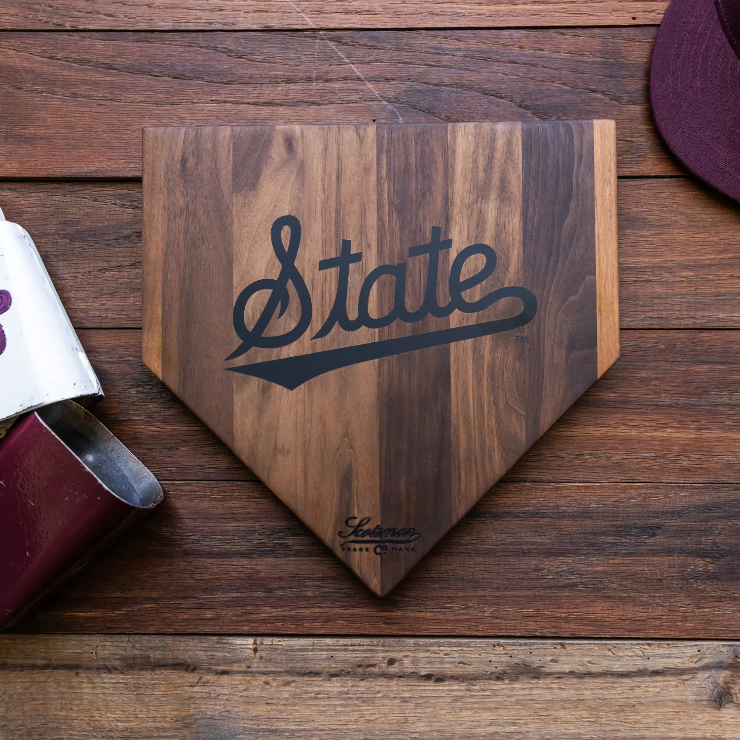 Walnut Mississippi State Home Plate Serving Board - Large Logo
