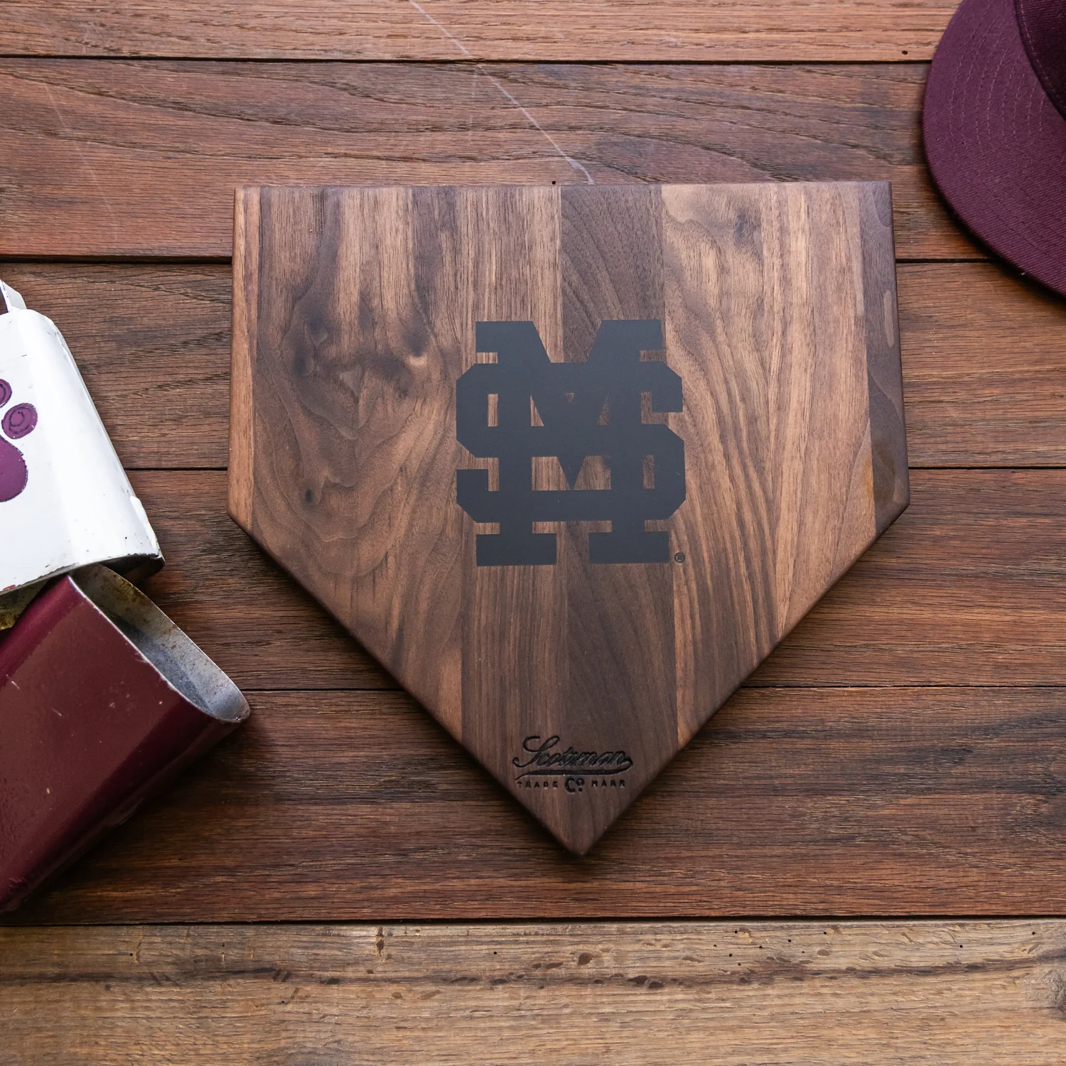 Walnut Mississippi State Home Plate Serving Board - Large Logo